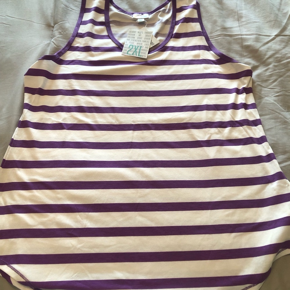 LuLaRoe Purple and White Striped Tank Top